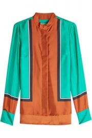 Diane von Furstenberg Silk Colorblock Blouse at Stylebop